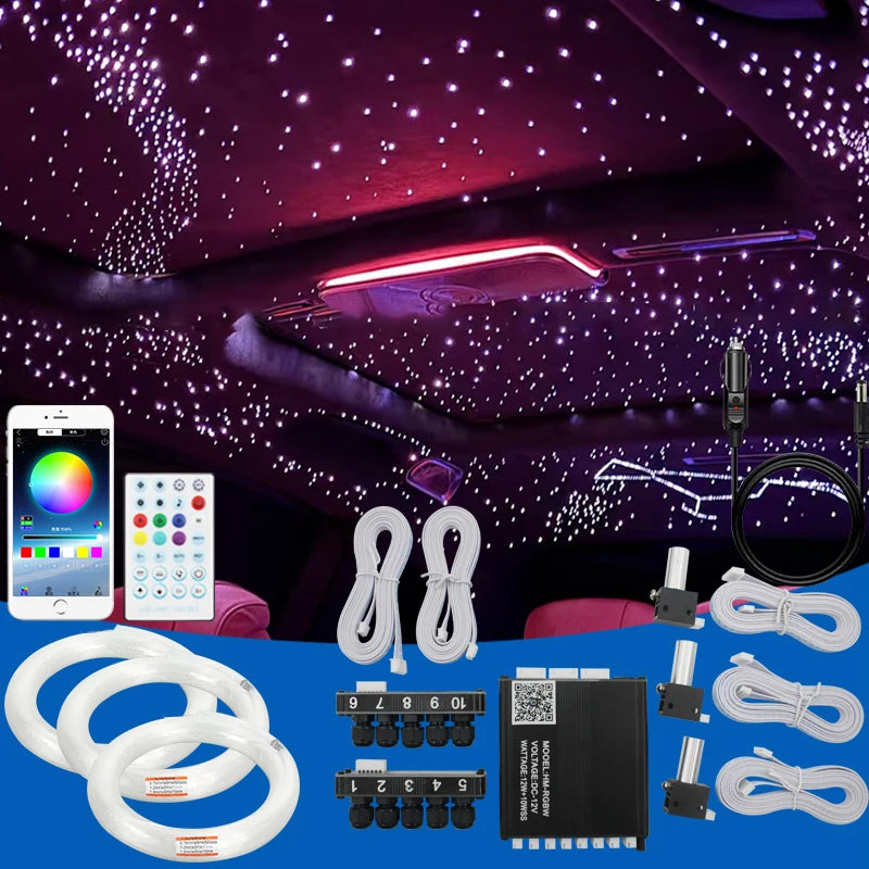 12V Auto Cielo Stellato Soffitto In Fibra Ottica Modificato Soffitto App Controllo Bluetooth Cielo Stellato Panoramico Tetto Apribile Ramo Sorgente Luminosa Macchina Luce Bianca Cielo Stellato lampada
