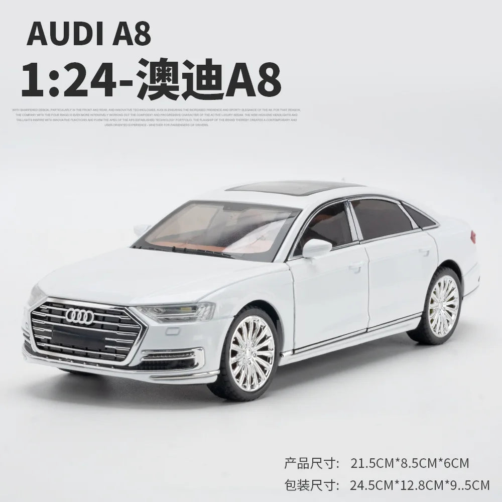 1:24 AUDI A8 modello di auto in lega pressofuso veicoli giocattolo in metallo modello di auto alta simulazione collezione di suoni e luci regali per bambini
