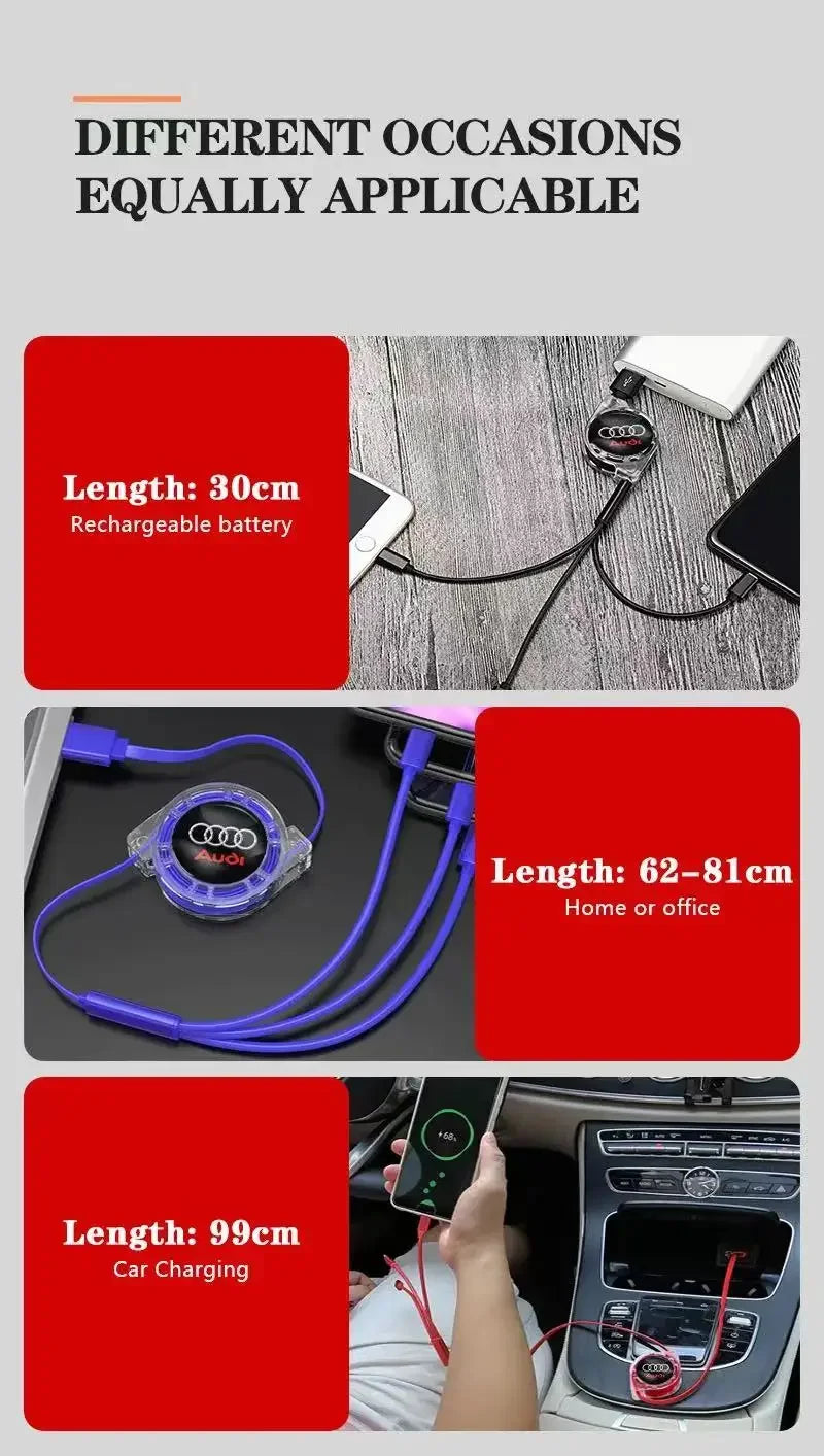 3 In 1 Micro USB Tipo C Cavo di Ricarica Multi Caricatore Per Audi sline A1 A2 A3 A4 A5 A6 A7 A8 Q1 Q2 Q3 Q4 Q5 Q6 Q7 Q8 TT S5 B8