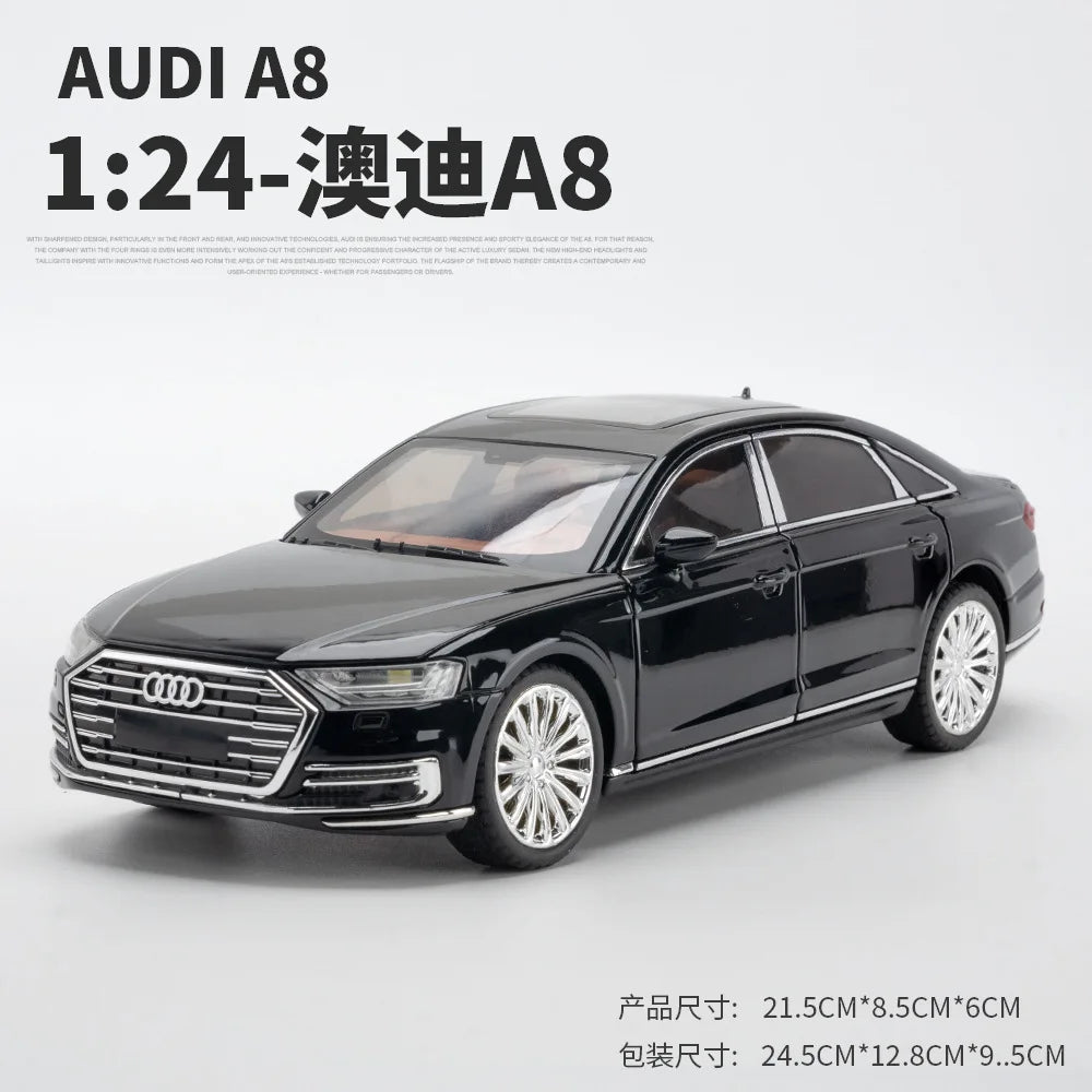 1:24 AUDI A8 modello di auto in lega pressofuso veicoli giocattolo in metallo modello di auto alta simulazione collezione di suoni e luci regali per bambini