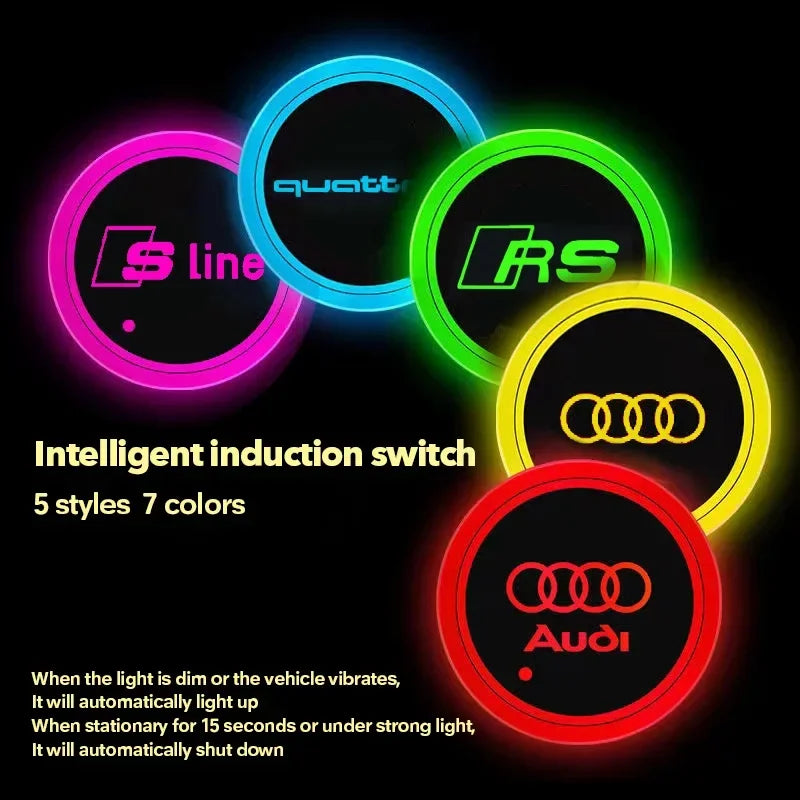 7 colori LED portabicchieri per auto luce luminosa sottobicchiere tazza d'acqua per Audi Sline A3 A4 A5 A6 A7 A8 Q3 Q5 Q7 S3 S4 S5 S6 S7 B6 B7