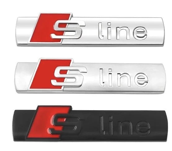 Audi Sline Argento/Nero 3D Decorazione Auto in Metallo Logo Adesivi Laterali Distintivi Decorativi Adatto per S6 S7 SQ5 SQ7 A3 A4 A5 A6 A7A8