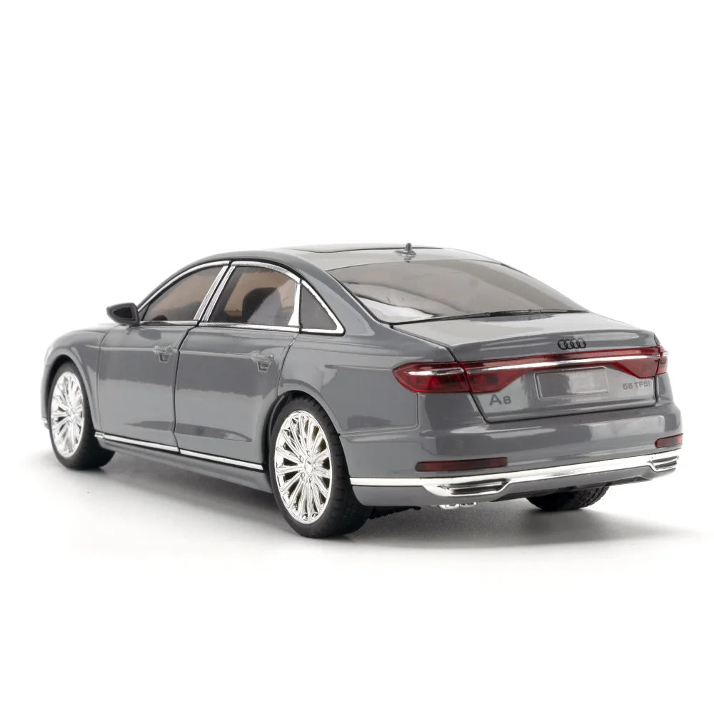 1:24 AUDI A8 modello di auto in lega pressofuso veicoli giocattolo in metallo modello di auto alta simulazione collezione di suoni e luci regali per bambini
