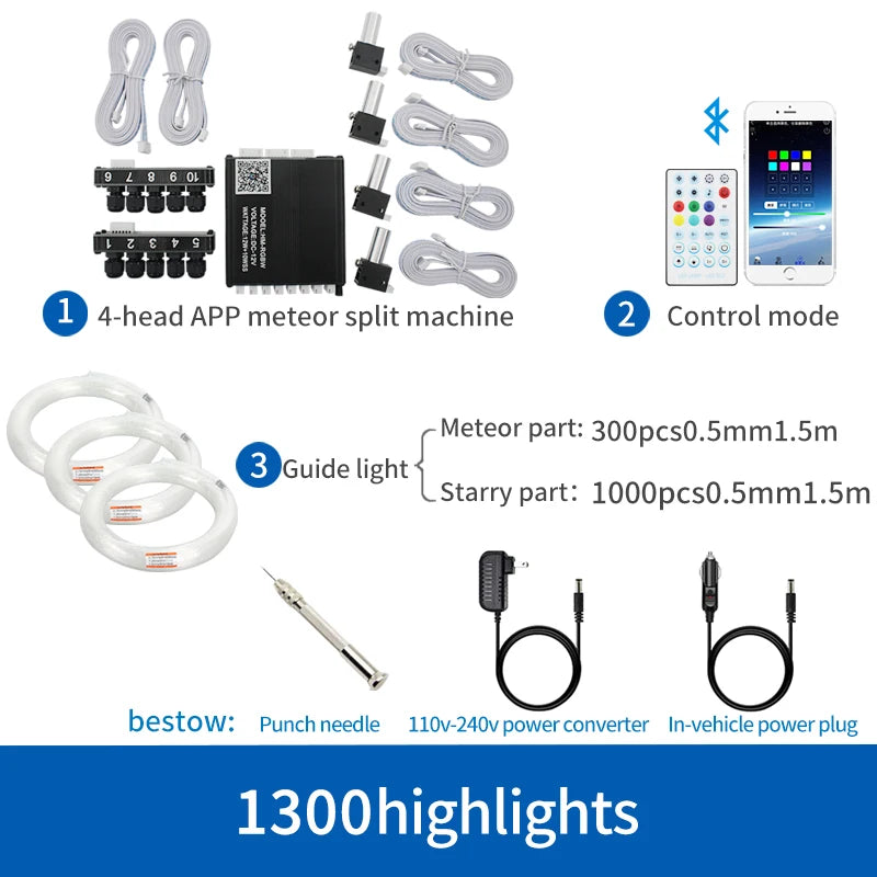 12V Auto Cielo Stellato Soffitto In Fibra Ottica Modificato Soffitto App Controllo Bluetooth Cielo Stellato Panoramico Tetto Apribile Ramo Sorgente Luminosa Macchina Luce Bianca Cielo Stellato lampada